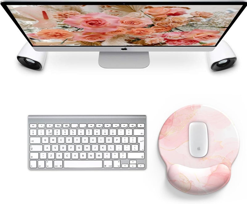 eulps Mouse Pad with Wrist Rest, Comfortable Computer Mousepad with Gel Wrist Support Smooth Surface and Non-Slip PU Base for Pain Relief, Laptop, Office & Home (Pink Marble) - Image 2